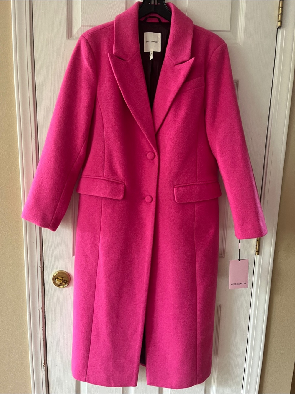 Avec Les Filles Bright Pink Wool-Blend Single-Breasted Trench Coat